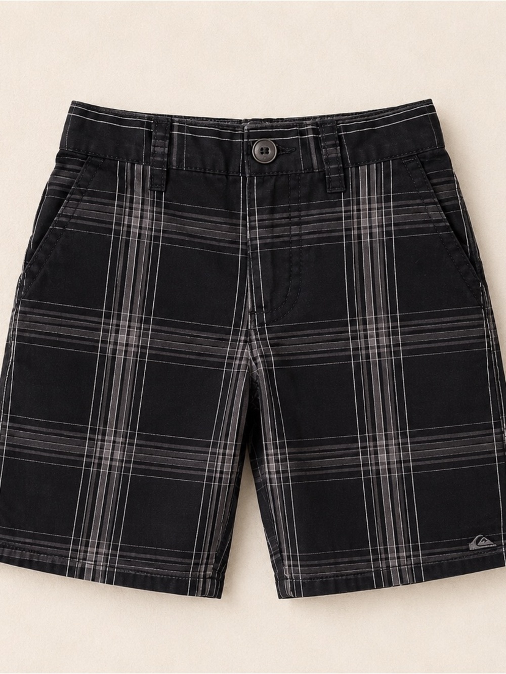 Quiksilver Boys Black and Gray Plaid Shorts / Boys Casual Summer Shorts Size 4T